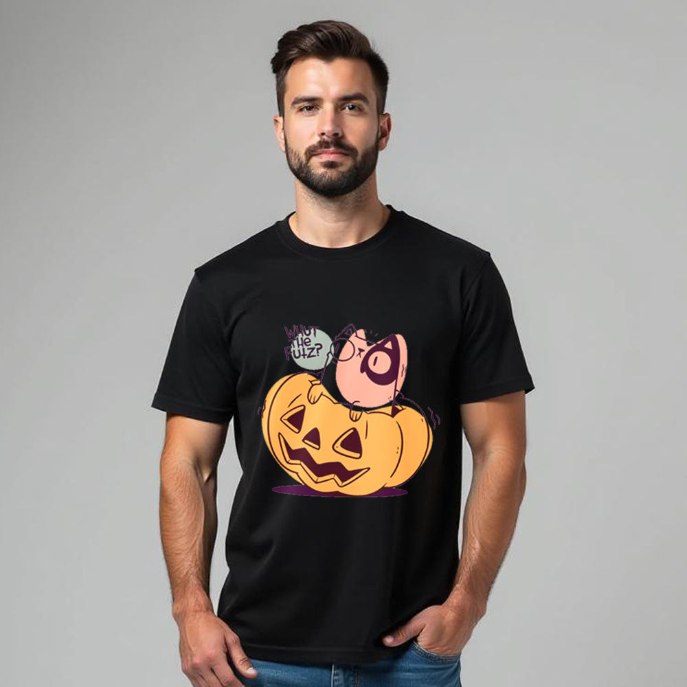 Diseños Black Graphic Tee - Cat in Pumpkin