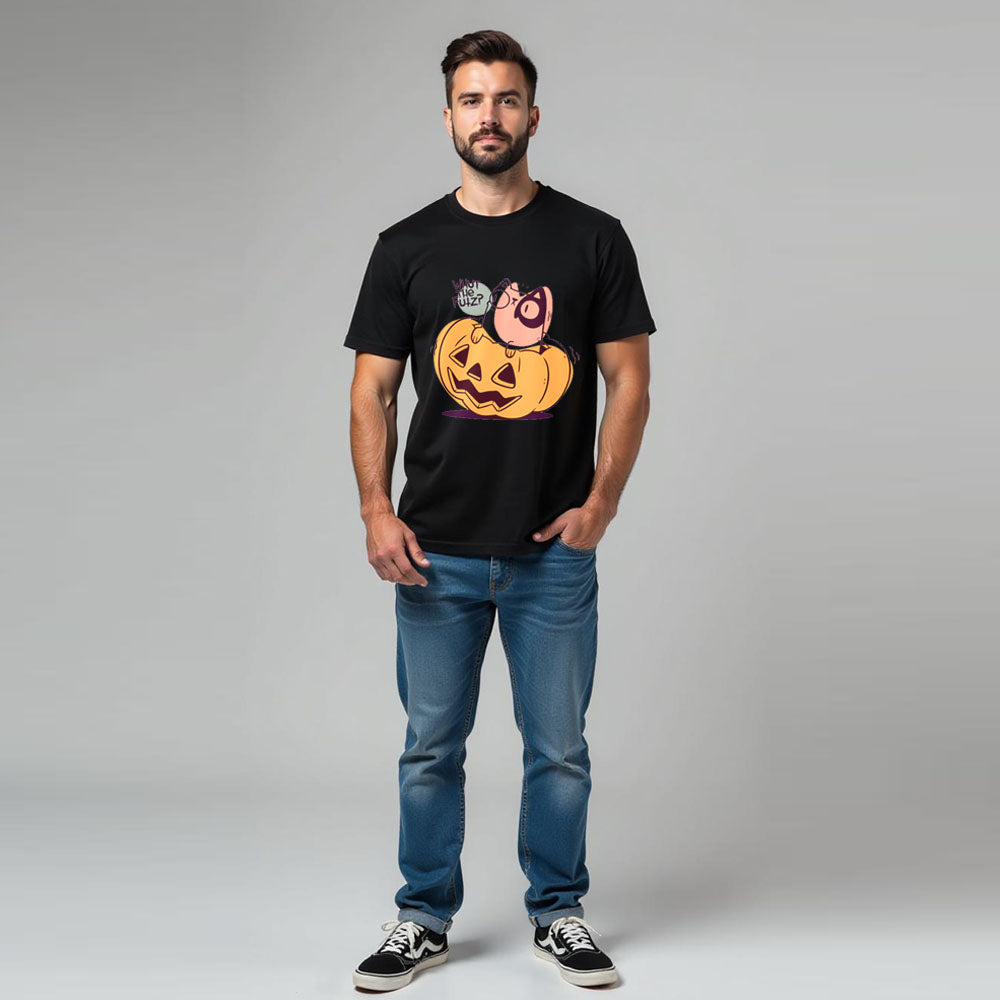 Diseños Black Graphic Tee - Cat in Pumpkin