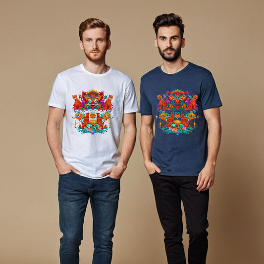 Diseños White Or Blue Graphic Tee - Fierce Chinese Dragon