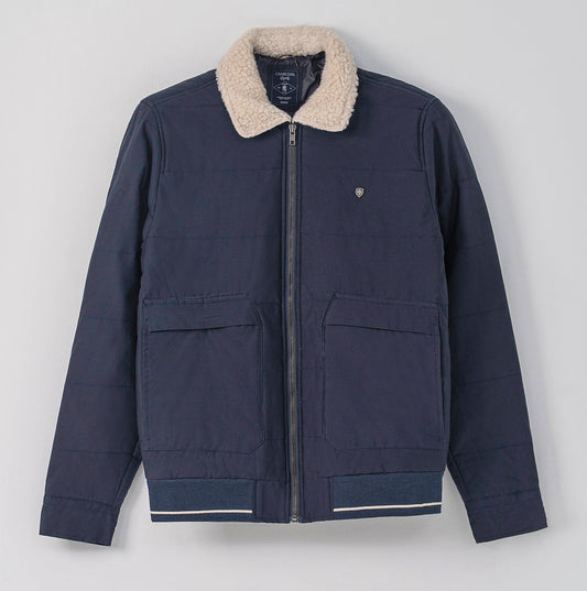 QUILTED FUR COLLAR JACKET NAVY - Diseños