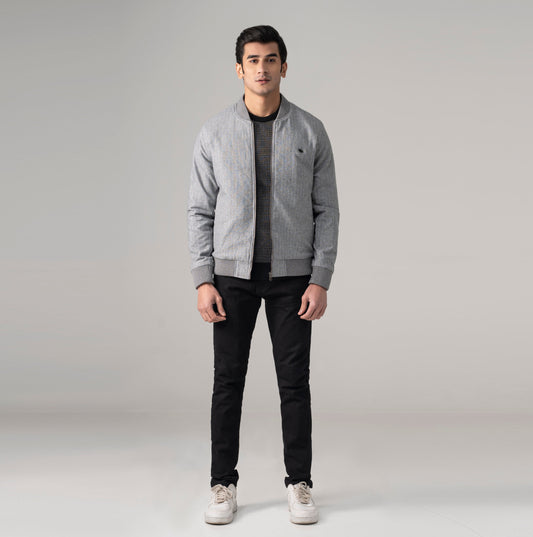 Wool Blend Bomber Jacket Grey - Diseños