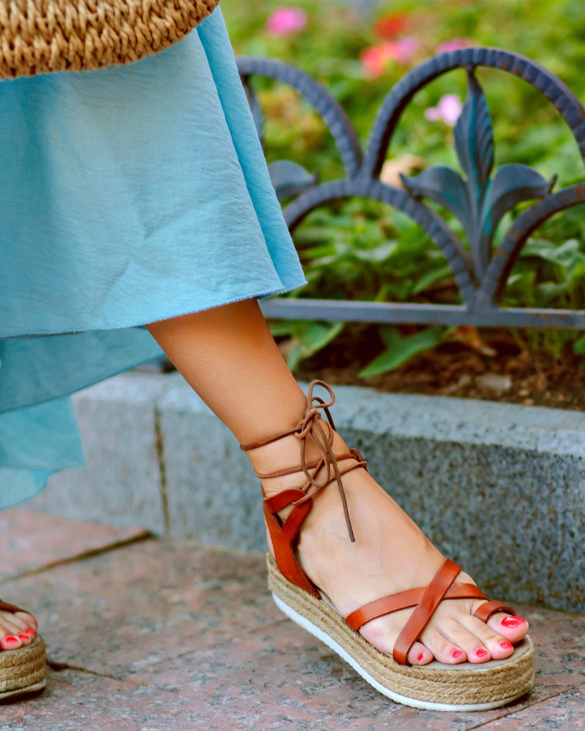 Suede leather sandals with crossed straps